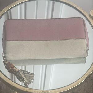 Gucci Vintage Pink and Cream Zip Around Wallet with Bamboo Tassel
